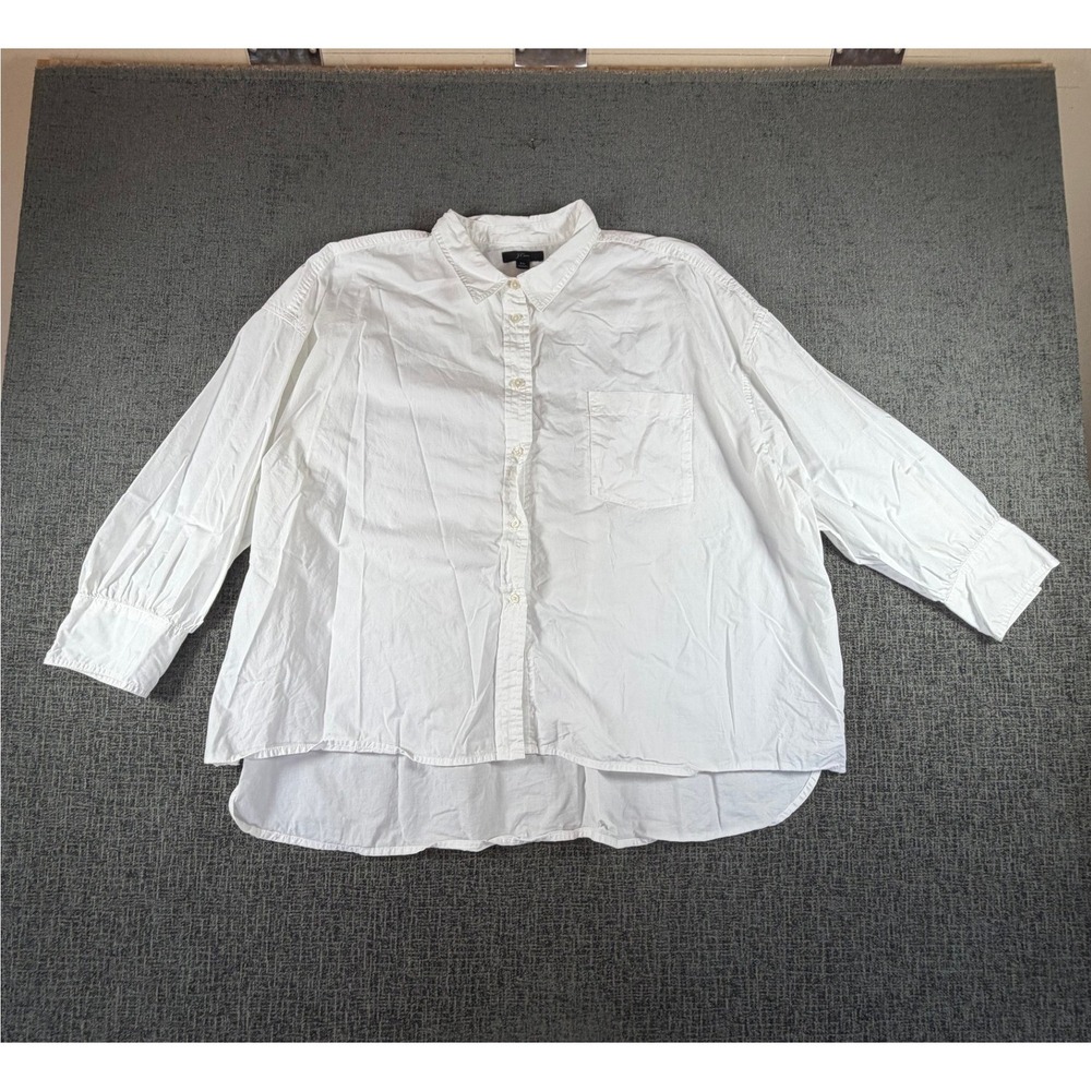 J.Crew Womens XL White Cotton Button Down Oversized Shirt High Low Hem Pocket